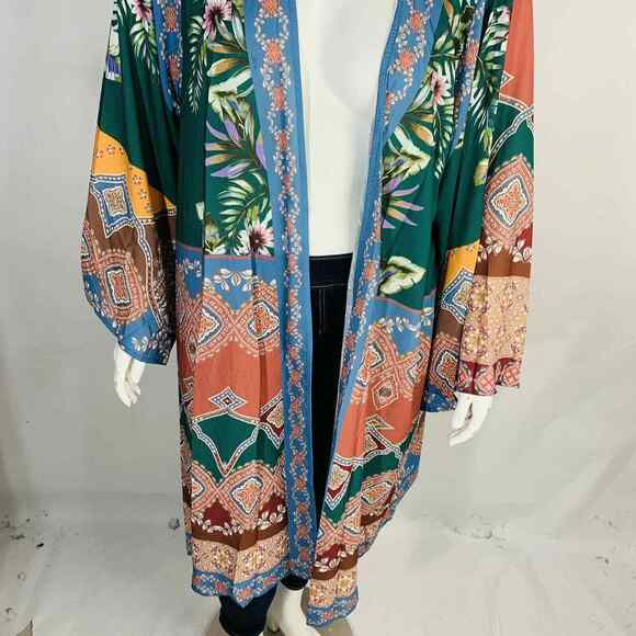 New UMGEE Size XL 1XL Front Kimono Cardigan Duster Boho Print Flower Midi NWT - Picture 5 of 9